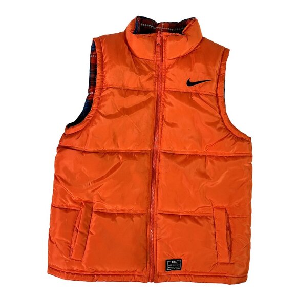 NIKE Youth Reversible Puffer Vest & Jacket Combo Lot Orange Blue Plaid w/ Skull - Picture 9 of 16